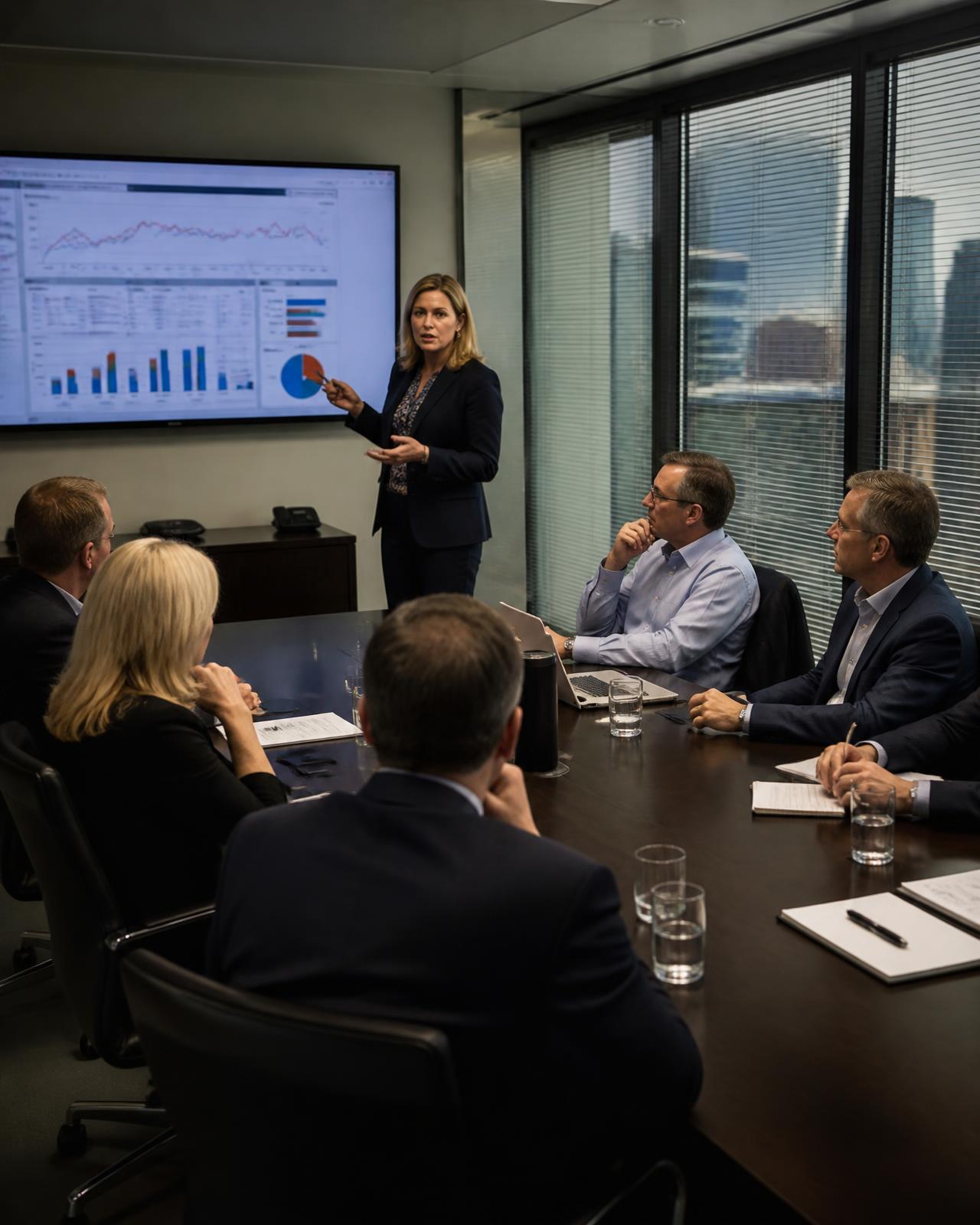 Safety manager presenting risk and incident trend data to an executive team